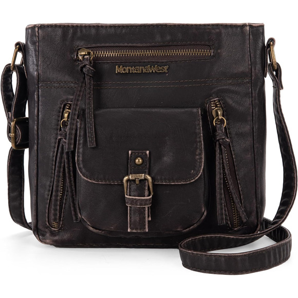Crossbody Bag for Women Soft Washed Leather Multi Pocket Shoulder Purses - Picture 1 of 7